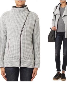 IRO Light Gray Waffle Knit Asymmetric Zip Jacket